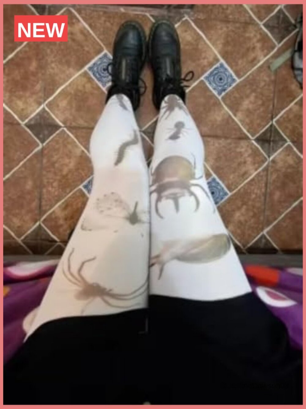 Sheer Tights with Bug Print, Funky Vintage Style, Stretchy Nylon Blend, Twee - Picture 6 of 7